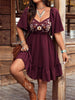 Women's Floral Embroidered Ruffle Short-Sleeve Midi Dress by FitiqueFit