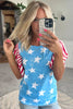 Sky Blue Vintage Star Print Striped Ruffle Sleeve Independence Day Top by Wild and Free Boutique