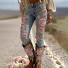 Womens Denim Jeans Womens Trousers With Colorful 3D Floral Prints by My Store