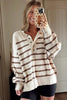 Brown Stripe Ribbed Henley Drop Shoulder Slouchy Sweater by Wild and Free Boutique
