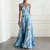 Tulip Print V-Neck Sleeveless Maxi Dress – Floral Chiffon by FitiqueFit