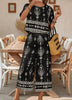 Women's Ethnic Print Contrast Two-Piece Set – Top & Straight-Leg Pants by FitiqueFit