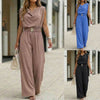 Women's Off-Shoulder Sleeveless Wide-Leg Jumpsuit – High Waist with Belt by FitiqueFit