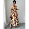 Women’s Printed Puff Sleeve Dress – Blouse Collar Cross-Tie Waist Style by FitiqueFit