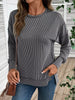 Side Slit Round Neck Sweatshirt by Wild and Free Boutique