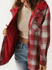 Plaid Snap Down Plush Hooded Jacket Soft & Warm Women Outerwear Cozy And Comfortable Jacket by Stevvex