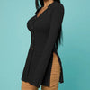 Women's V-Neck Ribbed Knit Button Cardigan Top – Black by FitiqueFit