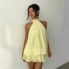 Women's Backless Halter Neck High-Waist Mini Dress with Puffy Skirt by FitiqueFit