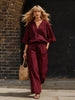 Women's Linen Button-Up Cardigan & Wide-Leg Pants Set – 2-Piece Outfit by FitiqueFit