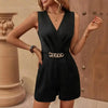 Elegant Sleeveless V-Neck Jumpsuit Solid Color One-Piece by FitiqueFit