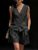 Women’s Cotton Linen Sleeveless Vest Top and Shorts Set by FitiqueFit
