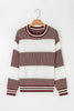 Brown Two Tone Striped Patchwork Drop Shoulder Sweater by Wild and Free Boutique