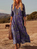 Women's Retro Chic 3D Print V-Neck Long-Sleeve A-Line Dress by FitiqueFit