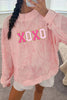 Pink XOXO Glitter Trim Chenille Patched Graphic Mock Neck Tie Dye Sweatshirt by Wild and Free Boutique