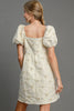 Heart Jacquard Square Neck Puff Sleeve Mini Dress – Romantic Heart Jacquard Dress, Puff Sleeve Dress, Square Neck Mini Dress, Chic Date Night Dress, Elegant Puff Sleeve Dress by Stevvex
