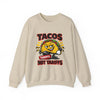 Tacos Not Tariffs Sweatshirt | taco pun, tariff protest typography by Tristan’s Treehouse