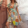 Boho Floral Midi Dress for Women – V-Neck Short Sleeve Summer Casual Dress by FitiqueFit