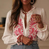 Boho Floral Ruffle Blouse — V-Neck Lantern Sleeve Button-Down Top by FitiqueFit