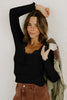 Black Lace Neckline Button Decor Lettuce Edge Long Sleeve Ribbed Top by Wild and Free Boutique
