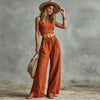 Women's Sleeveless Vest & Drawstring High-Waist Wide-Leg Pants Set by FitiqueFit