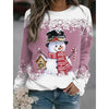 Snowman Printed Panel Loose Sweater – Casual Holiday Knit for Women by FitiqueFit