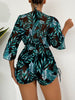 Island Bloom 3-Piece Bikini Set for Women – Tropical Leaf Print Fluttering Swimwear with Flattering Halter Neck Top High Waist Bottoms & Adjustable Drawstring Cover Up – Perfect for Koningsdag Celebrations & Summer Adventures by Stevvex