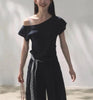 Linen Off-Shoulder Asymmetric Casual Set – 2 Colors, S–L by FitiqueFit