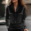Long Sleeve Satin Swing Collar Top | Elegant Commuter Shirt by FitiqueFit