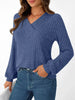 Ribbed Knit V-Neck Long Sleeve T-Shirt by Simply Love