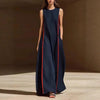 Women's Linen Sleeveless Loose Striped Maxi Dress by FitiqueFit
