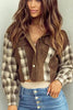 Raw Hem Plaid Cropped Hooded Jacket – Trendy Buttoned Outerwear with Casual Raw Hem Detail by Stevvex