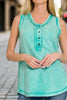 Zenana Washed Half-Button Raw Edge Sleeveless Henley Top by FitiqueFit