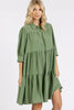 Button Detail Collared Neck Tiered Shirt Dress – Elegant Buttoned Shirt Dress with Tiered Design and Classic Collar by Stevvex