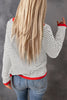 Pink Contrast Trimmed Striped Drop Shoulder Sweater