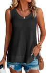 Black Scoop Neck Waffle Knit Splicing Flowy Vest