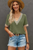 Green Lace Trim V Neck Short Sleeve Blouse by Wild and Free Boutique