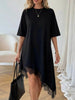 Women's Lace Trim Asymmetric Three-Quarter Sleeve Dress by FitiqueFit