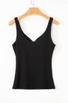 Black Sexy V Neck Ribbed Knit Sleeveless Top