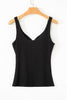 Black Sexy V Neck Ribbed Knit Sleeveless Top