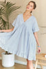 Ruffled Hem Striped V-Neck Babydoll Dress For Summer – Playful, Feminine, Fluttering, Stylish, Effortlessly Chic by Stevvex