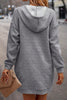 Gray Textured Kangaroo Pocket Drawstring Hooded Mini Dress