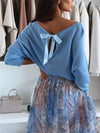 Bow Back Boat Neck Batwing Sleeve Sweater