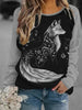 Contrast Color Fox Print Pattern Round Neck Long Sleeve T-shirt