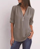 Women's Short-Sleeve Zip V-Neck Loose Top by FitiqueFit