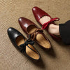 Women's French Vintage Genuine Leather Round Toe Chunky Heel Shoes by FitiqueFit