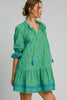 Full Size Tassel Embroidered Sleeve Mini Dress Plus Size Feminine & Stylish Green Dress by Stevvex