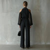 Black Embroidered Women’s Long-Sleeve Wide-Leg Jumpsuit by FitiqueFit