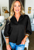 Black Stylish Textured Striped Patchwork Polo Collar Pullover Sweatshirt by Wild and Free Boutique