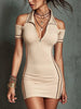 Women's Elastic Contrast Stripe Tight Mini Dress – High Waist Zipper by FitiqueFit