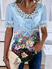 Women's Lace Patchwork Crew Neck Short Sleeve T-Shirt by FitiqueFit